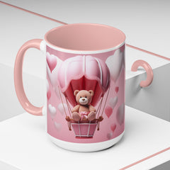Valentine Mug , Cute Teddy Bear Valentine Mug, Pink Hot Air Balloon Coffee Mug, Romantic Gift for Her 11oz 15oz — 20