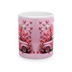 Pink Vintage Truck Mug, Heart Flower Valentine Coffee Mug, Romantic Love Mug 11oz 15oz - image 2