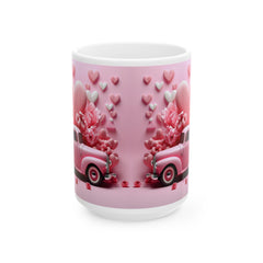 Pink Vintage Truck Mug, Heart Flower Valentine Coffee Mug, Romantic Love Mug 11oz 15oz - image 3