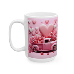Pink Vintage Truck Mug, Heart Flower Valentine Coffee Mug, Romantic Love Mug 11oz 15oz - image 6