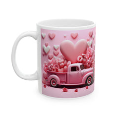 Pink Vintage Truck Mug, Heart Flower Valentine Coffee Mug, Romantic Love Mug 11oz 15oz - image 7