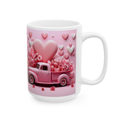 Pink Vintage Truck Mug, Heart Flower Valentine Coffee Mug, Romantic Love Mug 11oz 15oz - image 8