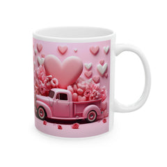 Pink Vintage Truck Mug, Heart Flower Valentine Coffee Mug, Romantic Love Mug 11oz 15oz - image 9
