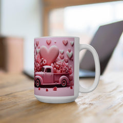 Pink Vintage Truck Mug, Heart Flower Valentine Coffee Mug, Romantic Love Mug 11oz 15oz - image 10