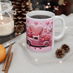 Pink Vintage Truck Mug, Heart Flower Valentine Coffee Mug, Romantic Love Mug 11oz 15oz - image 11