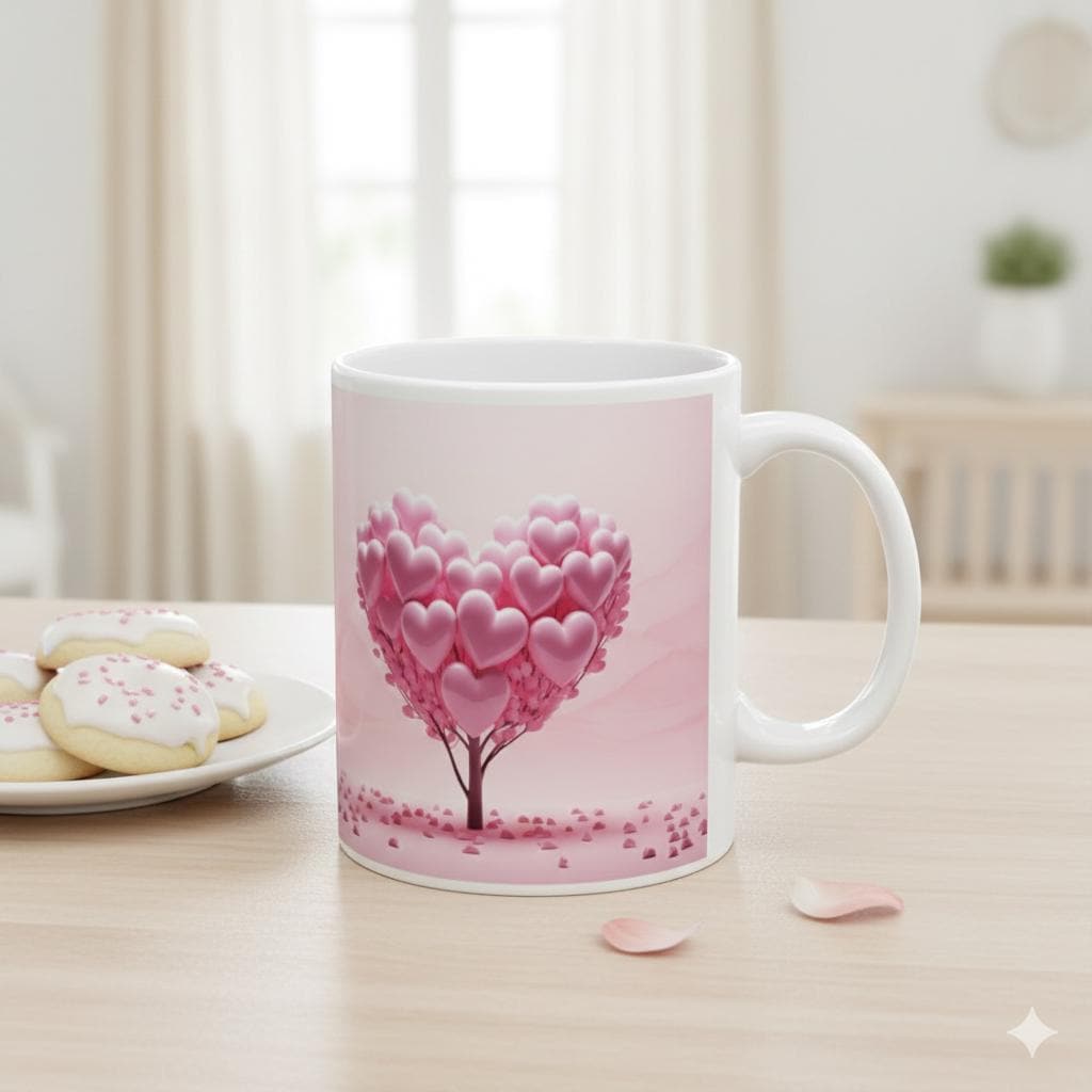 Pink Heart Tree mug, Valentine heart tree ceramic mug,Heart Tree Mug, Valentine Coffee Mug, Romantic Love Mug