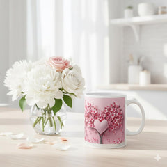 Pink Cherry Blossom Ceramic Mug , Floral Sakura Tea Coffee Cup,Valentine Mug, Cute Love Cow Coffee Mug, Girlfriend Gift