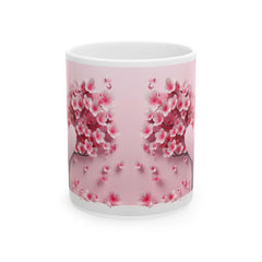 Pink Cherry Blossom Ceramic Mug , Floral Sakura Tea Coffee Cup,Valentine Mug, Cute Love Cow Coffee Mug, Girlfriend Gift