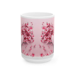 Pink Cherry Blossom Ceramic Mug , Floral Sakura Tea Coffee Cup,Valentine Mug, Cute Love Cow Coffee Mug, Girlfriend Gift