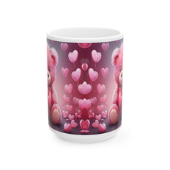 Pink Heart Bear Mug ,Cute Teddy Hearts Ceramic Mug.Valentine Heart Tree Mug, Romantic Coffee Cup, Anniversary Gift Mug