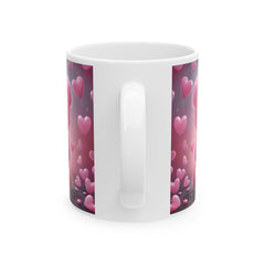 Pink Heart Bear Mug ,Cute Teddy Hearts Ceramic Mug.Valentine Heart Tree Mug, Romantic Coffee Cup, Anniversary Gift Mug