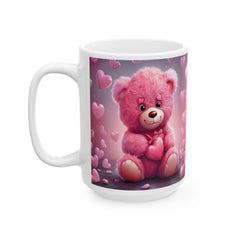 Pink Heart Bear Mug ,Cute Teddy Hearts Ceramic Mug.Valentine Heart Tree Mug, Romantic Coffee Cup, Anniversary Gift Mug