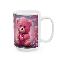 Pink Heart Bear Mug ,Cute Teddy Hearts Ceramic Mug.Valentine Heart Tree Mug, Romantic Coffee Cup, Anniversary Gift Mug