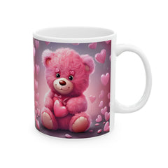 Pink Heart Bear Mug ,Cute Teddy Hearts Ceramic Mug.Valentine Heart Tree Mug, Romantic Coffee Cup, Anniversary Gift Mug