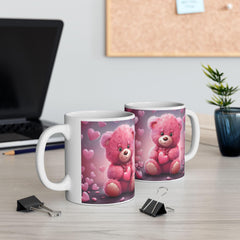 Pink Heart Bear Mug ,Cute Teddy Hearts Ceramic Mug.Valentine Heart Tree Mug, Romantic Coffee Cup, Anniversary Gift Mug