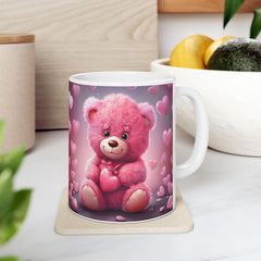 Pink Heart Bear Mug ,Cute Teddy Hearts Ceramic Mug.Valentine Heart Tree Mug, Romantic Coffee Cup, Anniversary Gift Mug