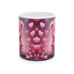 Pink Heart Bear Mug ,Cute Teddy Hearts Ceramic Mug.Valentine Heart Tree Mug, Romantic Coffee Cup, Anniversary Gift Mug
