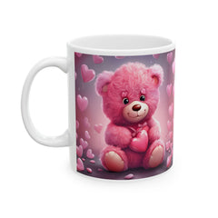Pink Heart Bear Mug ,Cute Teddy Hearts Ceramic Mug.Valentine Heart Tree Mug, Romantic Coffee Cup, Anniversary Gift Mug