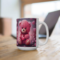 Pink Heart Bear Mug ,Cute Teddy Hearts Ceramic Mug.Valentine Heart Tree Mug, Romantic Coffee Cup, Anniversary Gift Mug