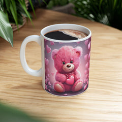 Pink Heart Bear Mug ,Cute Teddy Hearts Ceramic Mug.Valentine Heart Tree Mug, Romantic Coffee Cup, Anniversary Gift Mug
