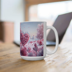 Pink Heart Tree illustration Mug ,Romantic Floral Fantasy Ceramic Mug,Valentine Heart Tree Mug, Romantic Coffee Cup, Anniversary Gift Mug — 1