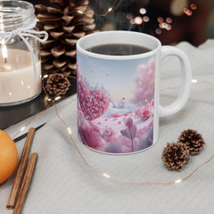 Pink Heart Tree illustration Mug ,Romantic Floral Fantasy Ceramic Mug,Valentine Heart Tree Mug, Romantic Coffee Cup, Anniversary Gift Mug — 10