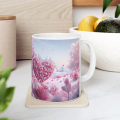 Pink Heart Tree illustration Mug ,Romantic Floral Fantasy Ceramic Mug,Valentine Heart Tree Mug, Romantic Coffee Cup, Anniversary Gift Mug — 11