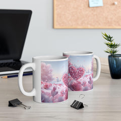 Pink Heart Tree illustration Mug ,Romantic Floral Fantasy Ceramic Mug,Valentine Heart Tree Mug, Romantic Coffee Cup, Anniversary Gift Mug — 12