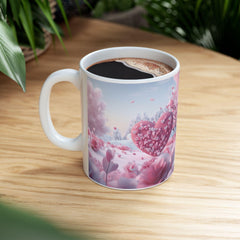Pink Heart Tree illustration Mug ,Romantic Floral Fantasy Ceramic Mug,Valentine Heart Tree Mug, Romantic Coffee Cup, Anniversary Gift Mug — 13