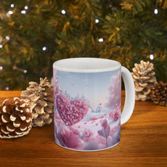 Pink Heart Tree illustration Mug ,Romantic Floral Fantasy Ceramic Mug,Valentine Heart Tree Mug, Romantic Coffee Cup, Anniversary Gift Mug — 14