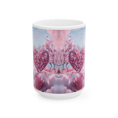 Pink Heart Tree illustration Mug ,Romantic Floral Fantasy Ceramic Mug,Valentine Heart Tree Mug, Romantic Coffee Cup, Anniversary Gift Mug — 3