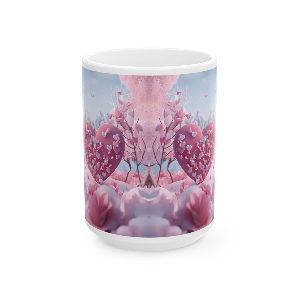 Pink Heart Tree illustration Mug ,Romantic Floral Fantasy Ceramic Mug,Valentine Heart Tree Mug, Romantic Coffee Cup, Anniversary Gift Mug — 3