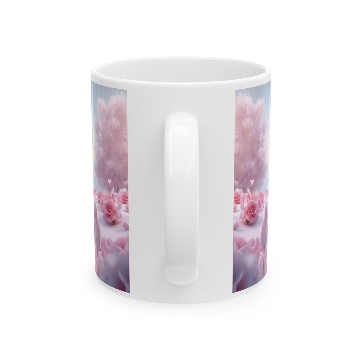 Pink Heart Tree illustration Mug ,Romantic Floral Fantasy Ceramic Mug,Valentine Heart Tree Mug, Romantic Coffee Cup, Anniversary Gift Mug — 5