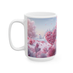 Pink Heart Tree illustration Mug ,Romantic Floral Fantasy Ceramic Mug,Valentine Heart Tree Mug, Romantic Coffee Cup, Anniversary Gift Mug — 6