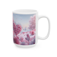 Pink Heart Tree illustration Mug ,Romantic Floral Fantasy Ceramic Mug,Valentine Heart Tree Mug, Romantic Coffee Cup, Anniversary Gift Mug — 8
