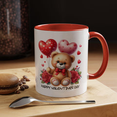 Teddy Bear with Heart Balloons Mug , Valentine's Day Accent Coffee Mug,Valentine Heart Mug, Romantic Coffee Cup, Anniversary Gift Mug - image 1