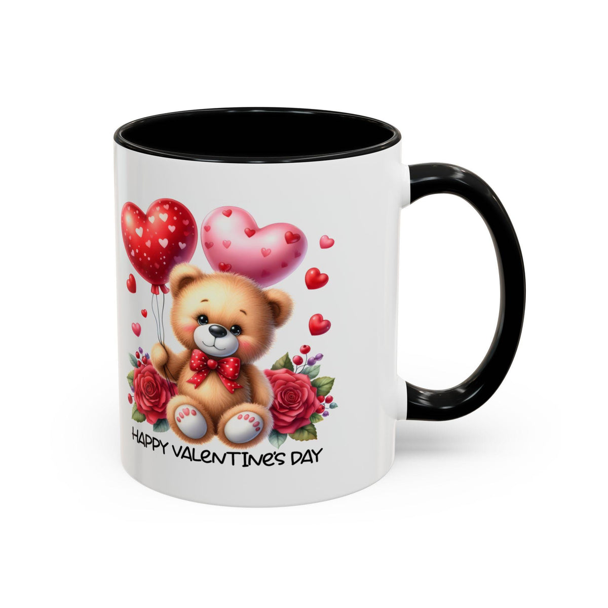 Teddy Bear with Heart Balloons Mug , Valentine's Day Accent Coffee Mug,Valentine Heart Mug, Romantic Coffee Cup, Anniversary Gift Mug - image 3