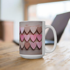 Pink Wooden Hearts Mug ,Ceramic Coffee Cup, Valentine Heart Tree Mug, Romantic Coffee Cup, Anniversary Gift Mug