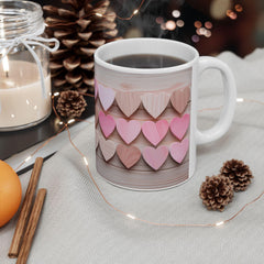 Pink Wooden Hearts Mug ,Ceramic Coffee Cup, Valentine Heart Tree Mug, Romantic Coffee Cup, Anniversary Gift Mug