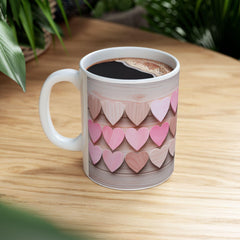 Pink Wooden Hearts Mug ,Ceramic Coffee Cup, Valentine Heart Tree Mug, Romantic Coffee Cup, Anniversary Gift Mug
