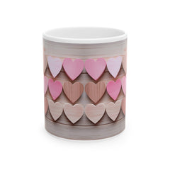 Pink Wooden Hearts Mug ,Ceramic Coffee Cup, Valentine Heart Tree Mug, Romantic Coffee Cup, Anniversary Gift Mug