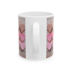 Pink Wooden Hearts Mug ,Ceramic Coffee Cup, Valentine Heart Tree Mug, Romantic Coffee Cup, Anniversary Gift Mug