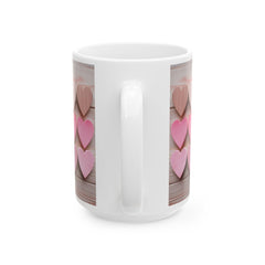 Pink Wooden Hearts Mug ,Ceramic Coffee Cup, Valentine Heart Tree Mug, Romantic Coffee Cup, Anniversary Gift Mug