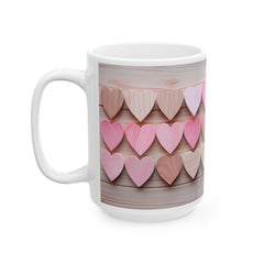 Pink Wooden Hearts Mug ,Ceramic Coffee Cup, Valentine Heart Tree Mug, Romantic Coffee Cup, Anniversary Gift Mug