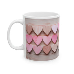 Pink Wooden Hearts Mug ,Ceramic Coffee Cup, Valentine Heart Tree Mug, Romantic Coffee Cup, Anniversary Gift Mug