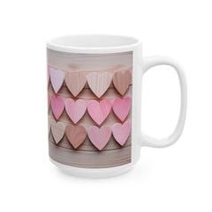 Pink Wooden Hearts Mug ,Ceramic Coffee Cup, Valentine Heart Tree Mug, Romantic Coffee Cup, Anniversary Gift Mug