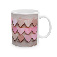 Pink Wooden Hearts Mug ,Ceramic Coffee Cup, Valentine Heart Tree Mug, Romantic Coffee Cup, Anniversary Gift Mug