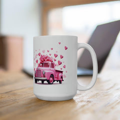 Pink Vintage Truck with Hearts Mug ,Valentine Coffee Cup,Valentine Heart Mug, Romantic Coffee Cup, Anniversary Gift Mug — 10