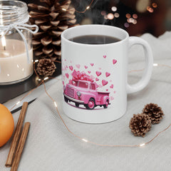 Pink Vintage Truck with Hearts Mug ,Valentine Coffee Cup,Valentine Heart Mug, Romantic Coffee Cup, Anniversary Gift Mug — 11