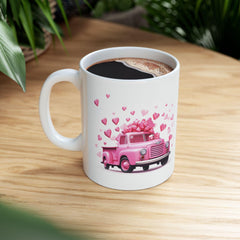 Pink Vintage Truck with Hearts Mug ,Valentine Coffee Cup,Valentine Heart Mug, Romantic Coffee Cup, Anniversary Gift Mug — 12